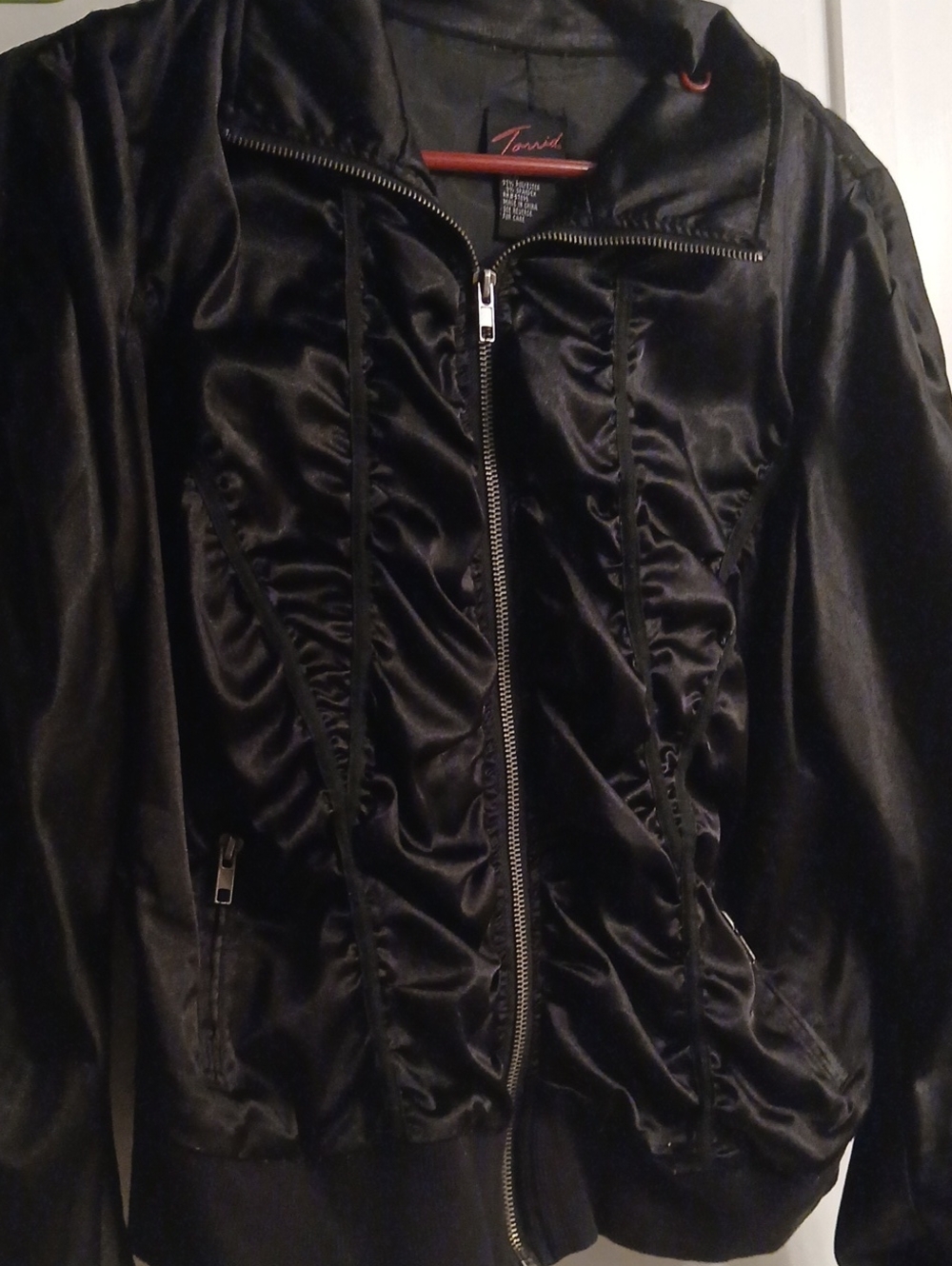 torrid Black Satin Ruched Bomber Jacket